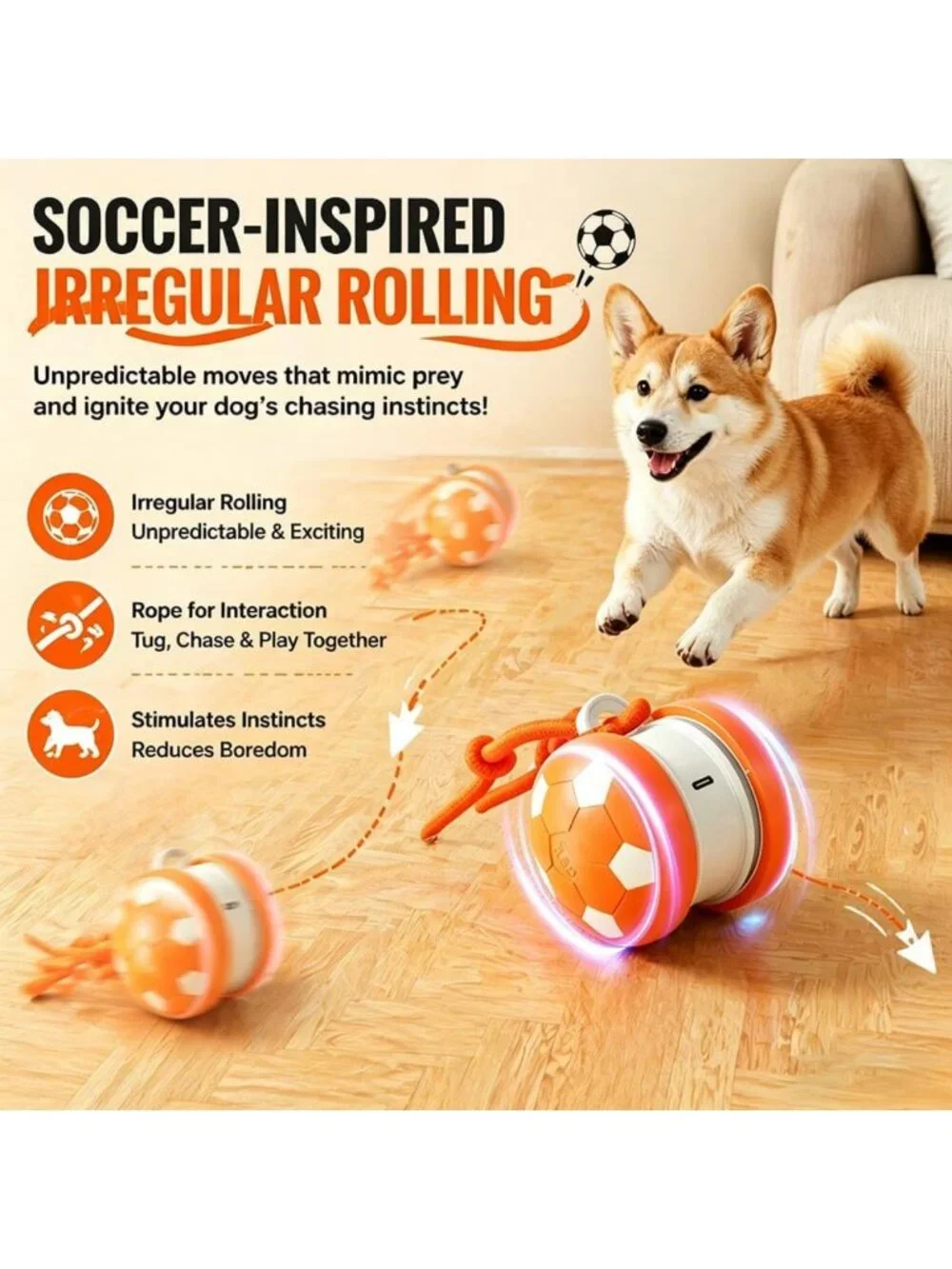 Interactive Electric Soccer Ball Toy for Dogs - Rechargeable, Durable, Fun Chase
